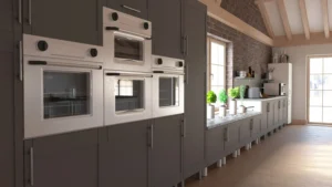 Straight modular kitchen design for a compact home in Kottayam
